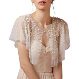 Pearls Wedding Capes Shawl Wrap Shrug Bridal Evening Dress Jackets Flapper Bolero Cover Up for Party Formal