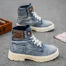 Men's Fashionable Denim Design Lace Up Boots, Casual Comfortable Ankle Boots for Daily Wear, Male All-match Round Toe Shoes for Daily Wear, Blue Boots, Footwear Boot