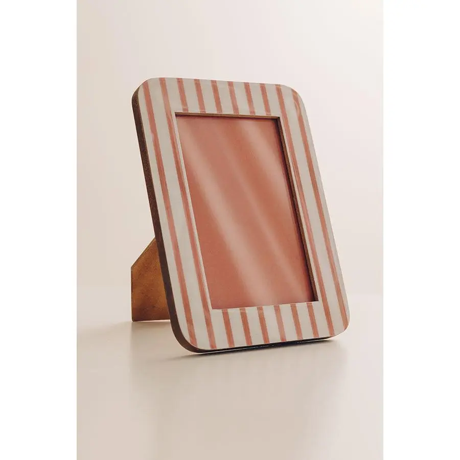 Love In The Details Stripe Photo Frame in Coral Pink