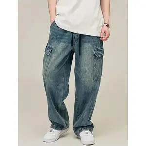 Light Blue High-Cotton Cargo Jeans | Wide-Leg Utility Denim Breathable high-cotton blend with multiple cargo pockets and a relaxed wide-leg fit. Perfect for streetwear and utility styles.