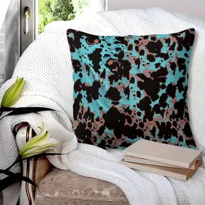 Turquoise Brown Cow Print Throw Pillow with Insert, Western Cowhide Pattern Decorative Cushion, Modern Farmhouse Pillow for Living Room, Bedroom, Sofa, Boho Home Decor, 45cm Square Zipper Closure, Gift Choice