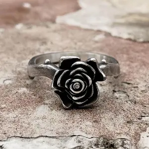 GTHIC Vintage Rose Ring Gothic Love Dark Jewelry For Women Stylish Prom Ring Stainless Steel