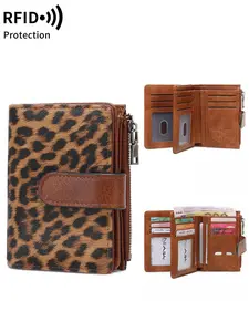 Fashion Vintage Women's Leopard Print Short WalletMulti-Functional Large Capacity Trifold Credit CardHolder, Ladies Dual Zipper Handbag,Gifts,BirthdayGifts,Anniversary，Christmas Gift, Valentine's Day Gift, Ideal Gift, Vintage Style Wallet