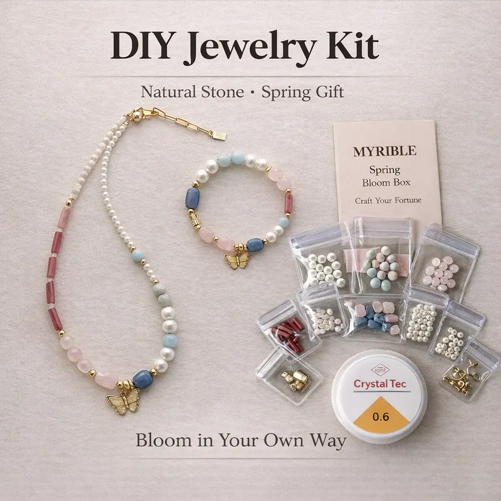 Natural Stone beads with charms Jewelry Kit for Adults – DIY Jewelry Making | Pastel Handmade Bracelet + Necklace Gift for besties