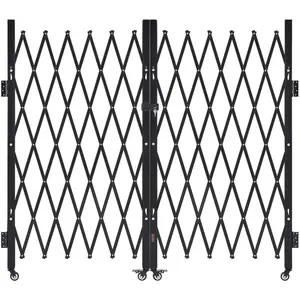 VEVOR Double Folding Security Gate, Lockable Scissor Gate with 360 Swivel Casters, Outdoor Barricade Steel Retractable Gates, for Entry Security, Garage, Warehouse Pool, 125.98x 63.19 in (Wx H)