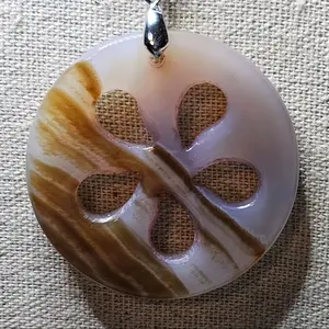 Brown & White Agate Crystal Pendant on Leather Cord Necklace, Large Size