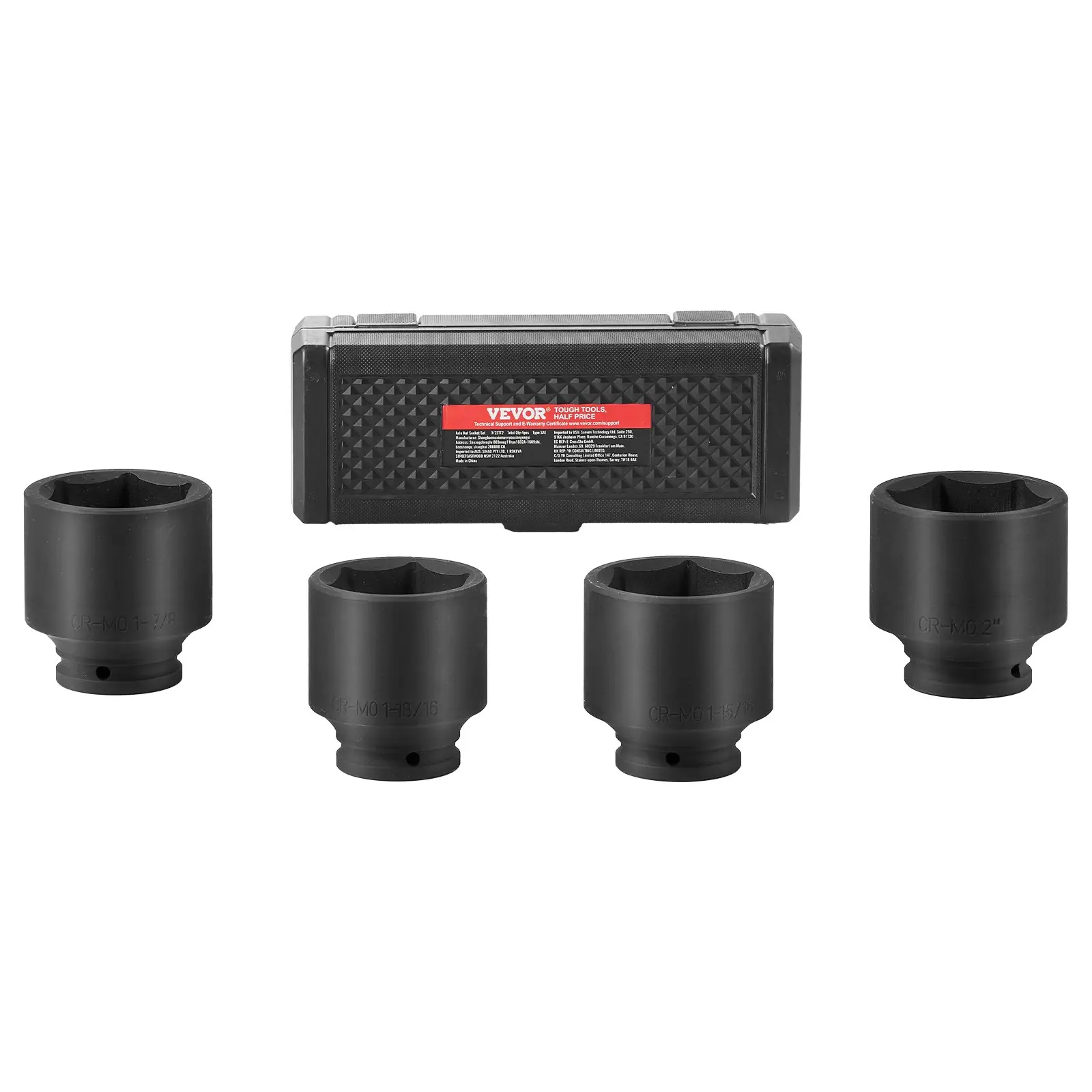 【DealsForYouDays】VEVOR Axle Nut Impact Socket Wrench Set - 1/2" Drive 6-Point 4PCS SAE Spindle Nut Drive SocketsHeat-Treated CR-MO SteelImpact-ResistantCorrosion-Resistant, Drive Sockets