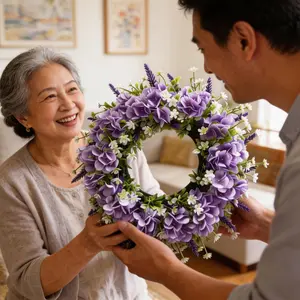 1pc Purple Lavender hydrangea simulation flower Wreath, Simulated flowers, Realistic Fake Plant, Home, Outdoor, Courtyard, Room, Wedding and Party Decoration Wreath, Embroidered Ball Simulation Flower Wreath