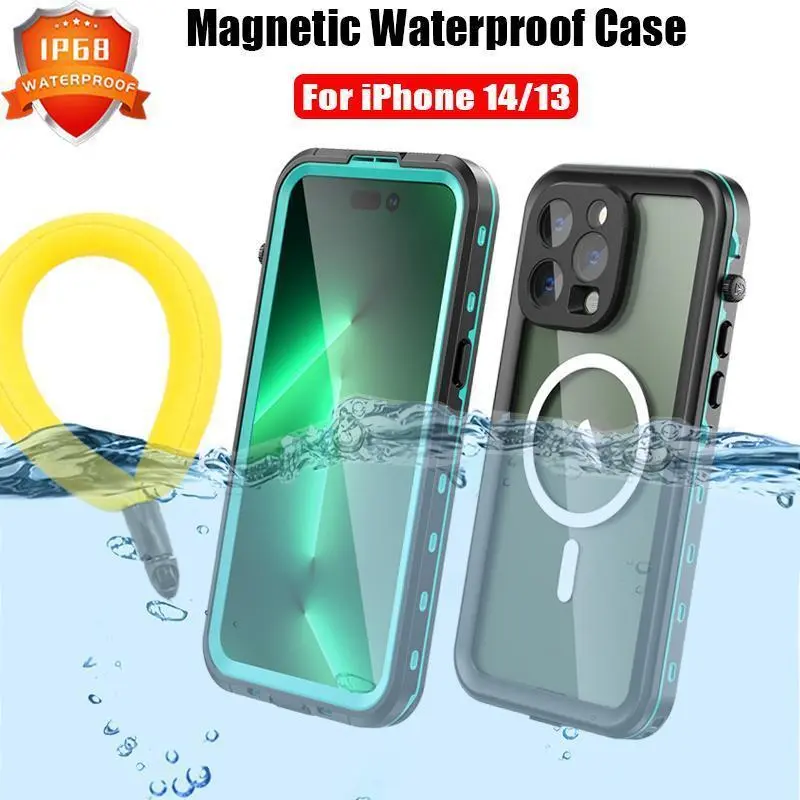Magnetic Charging IP68 Waterproof 360 Protection Case for iPhone 17 Air, 16, 15, 14, 13, 12, 11 Pro Max, X, Xs - Smartphone, Cellphone, Handheld Devices Sport Cover, Casing