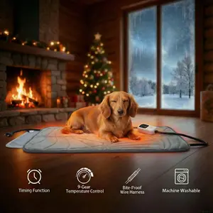 Pet Heating Pad for Dogs & Cats  9 Temp Settings + Auto Timer, Waterproof, Chew-Resistant Cord — Safe for Senior Pets Winter Mats Blanket Beds