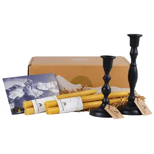 Beeswax Taper Candle Gift Set with Cast Iron Candle Holders