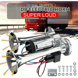 New 12V 110dB Dual Trumpets Electric Horn Super Loud Air Horn Car Horns Kit with Compressor Replacement