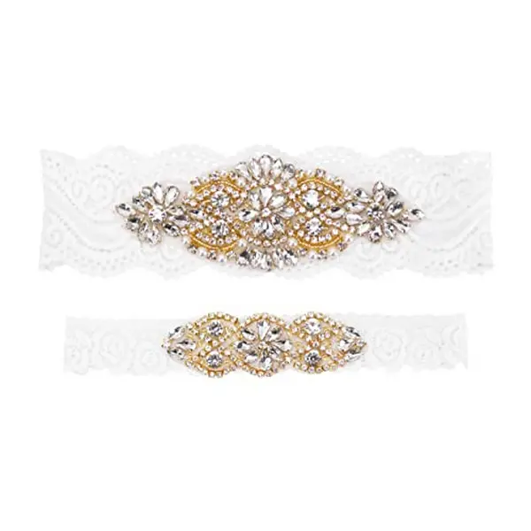 2 Pieces Wedding Garters for Bride - Rhinestone Wedding Garter Belt Set with Pearls