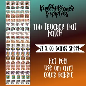 Fall & Trucker Hat DTF Transfer Gang Sheet, 22 x 60