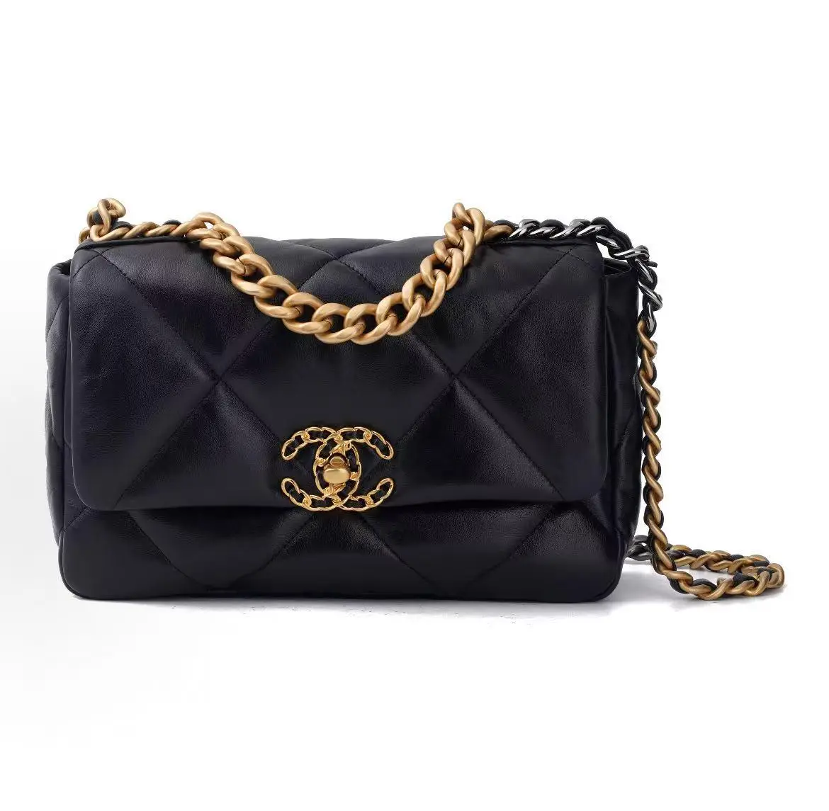 Pre-owned CHANEL 19 Bag 21C chain shoulder strap 19 lambskin material flap bag
