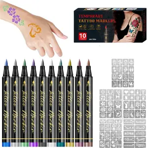 10-Color Temporary Tattoo Markers for Skin – Vibrant Body Art Pens with Flexible Brush Tips, Cosmetic-Quality Face & Body Paint Set, Perfect for Creative Holiday Looks, Party Fun, and Christmas Gift Giving