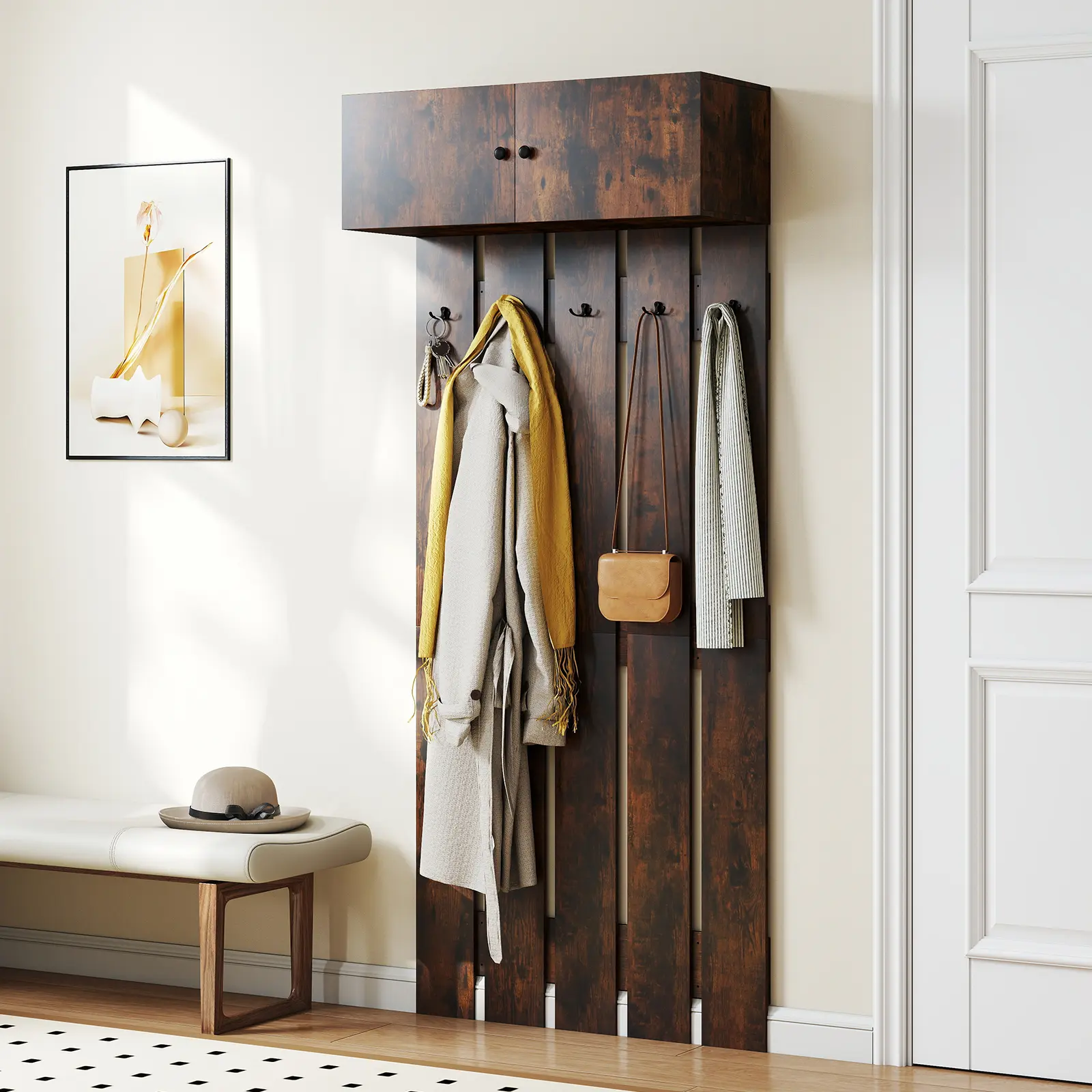 COSTWAY - Entryway Wall Coat Rack Wall Mounted Coat Clothes Rack-Rustic Brown COSTWAY - Entryway Wall Coat Rack Wall Mounted Coat Clothes Rack-Rustic Brown