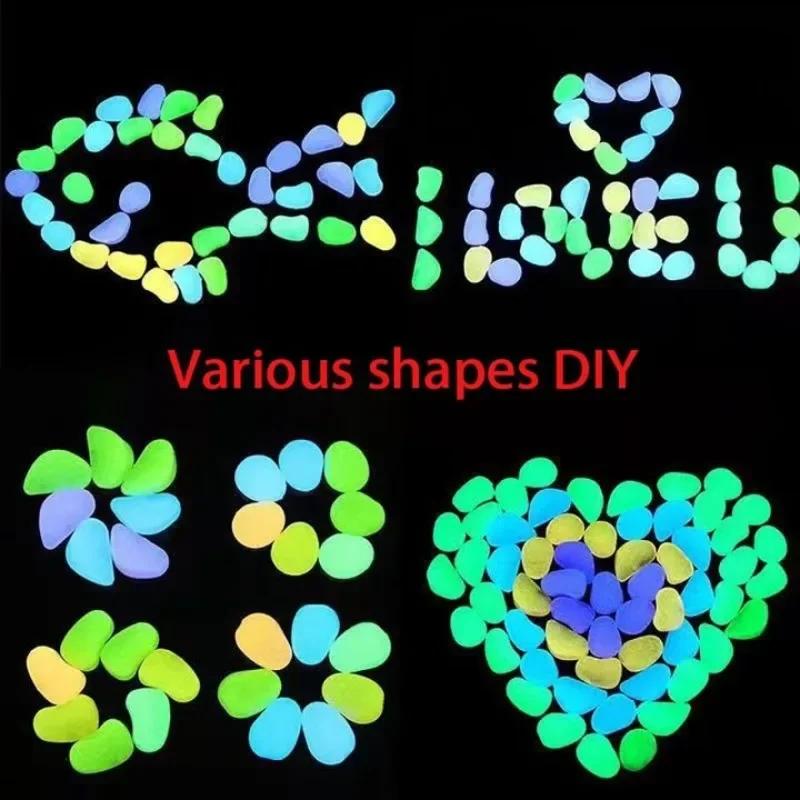 100-1000Pcs Garden Decor Luminous Stones Glow in the Dark Decorative Pebbles Outdoor Fish Tank Decoration Aquarium Accessorie NONE