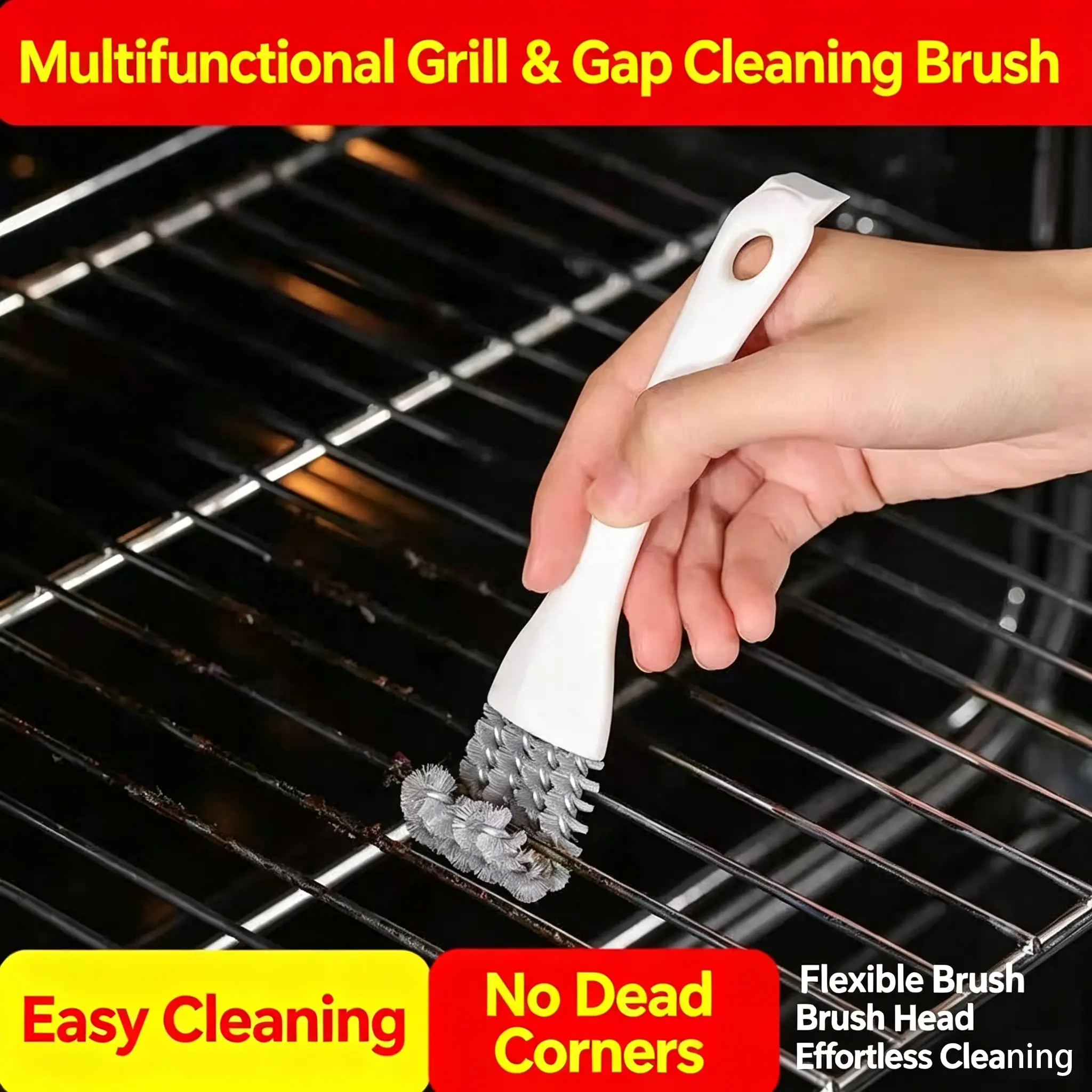 Multifunctional Gap Cleaning Brush, V‑Shape Bristle Scrub Brush with Scraper, Kitchen Grill Range Hood Crevice Cleaning Tool, No‑Shed Hard Bristle Handheld Cleaner for Home Cooktop Sink