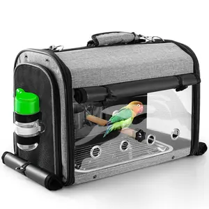 Bird Carrier Bag with Stand, Lightweight Backpack for Parrot, Portable Cockatiel Travel Cage with Accessories, Pet Transparent Breathable Carrier