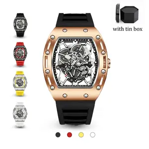 Men's Barrel-Shaped Skeleton Watch Black and Gold Tone Water Resistant 30M Quartz Analog Wristwatch with Silicone Strap for Daily & Outdoor Use Birthday Gift Idea