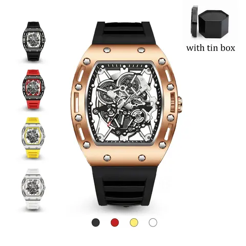 Men's Barrel-Shaped Skeleton Quartz Watch - Black & Gold Tone, 30M Waterproof Wrist Watch, Silicone Strap Analog, Transparent Face, Luminescent Glow, Bold Daily Wear, Unique Gifts for Him, Relojes para Hombres, Men's Accessories