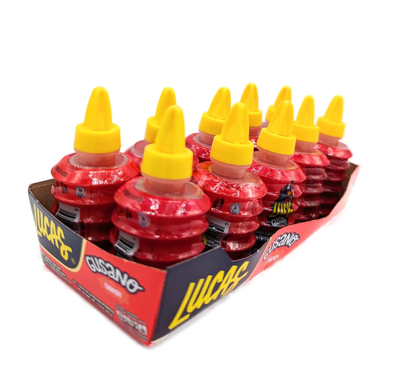 Lucas Gusano Chamoy Candies 10-Piece Pack (36g Each) - Sweet, Spicy Bitter Flavor, Sugar Syrup Infused, Includes Display Box