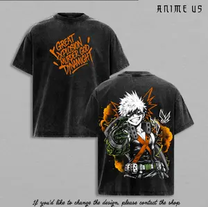 My Hero Academia Bakugo Katsuki Explosion Quirk Vintage Washed Oversize T Shirt Anime Streetwear Graphic Tee Heavy Cotton Unisex Retro Style Gift For Fans
