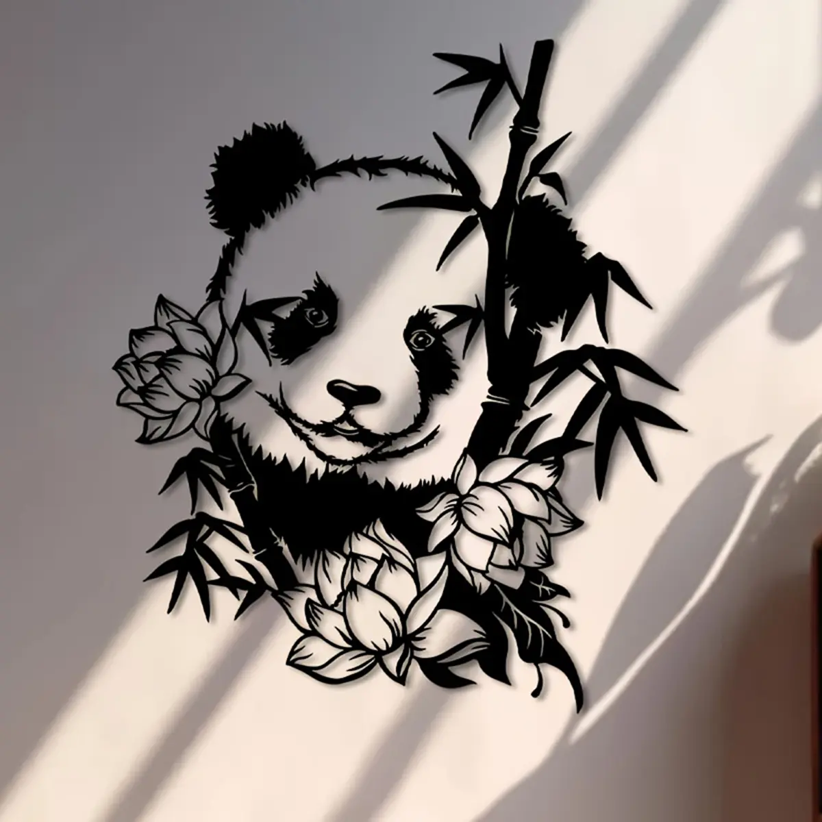 Large Panda Wall Decor & Bamboo Metal Sculpture Modern Minimalist Indoor Outdoor Decoration Home Office Gift Christmas