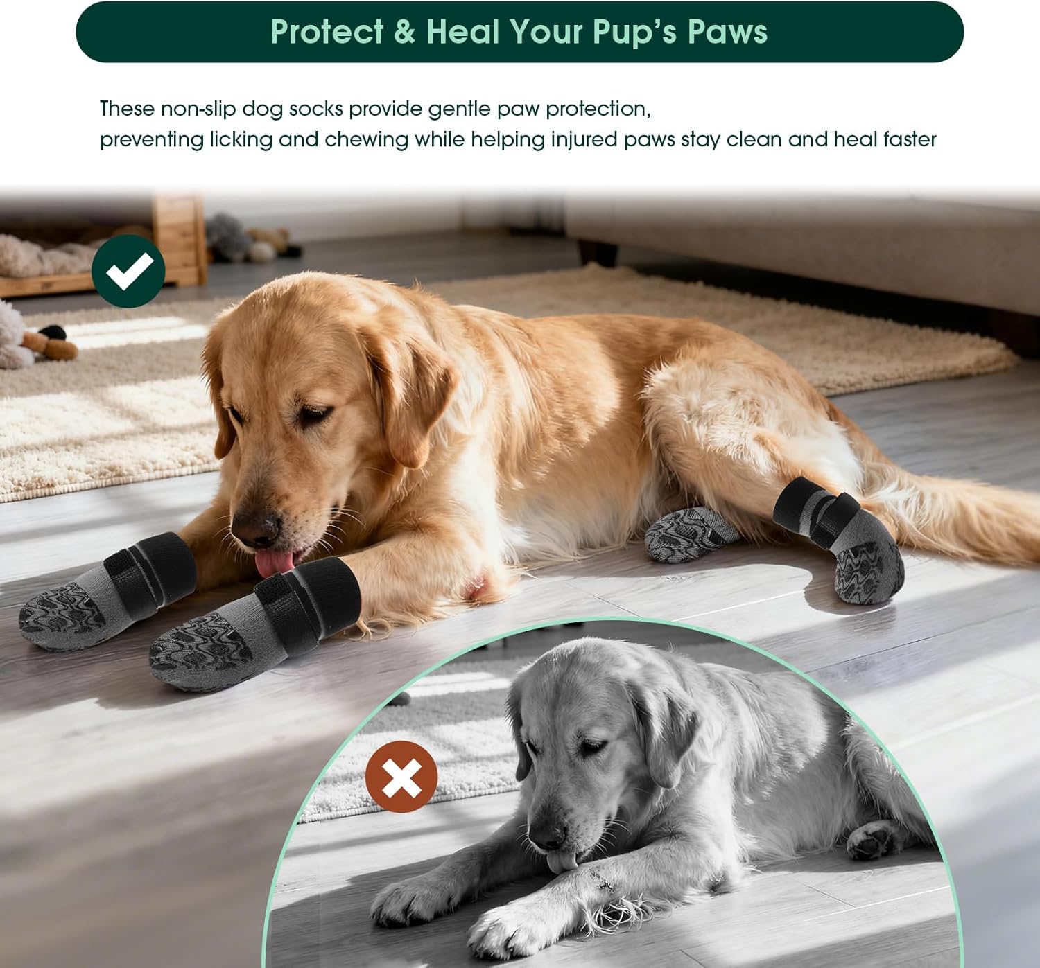 Kuoser Non Slip Dog Socks for Hardwood Floors,4Pack Anti-Slip Dog Grippy Socks to Prevent Licking Paws,Dogs Booties Paw Protectors with Double-Sided Traction for Small Medium Large Senior Dogs Kuoser Non Slip Dog Socks for Hardwood Floors,4Pack Anti-Slip Dog Grippy Socks to Prevent Licking Paws,Dogs Booties Paw Protectors with Double-Sided Traction for Small Medium Large Senior Dogs