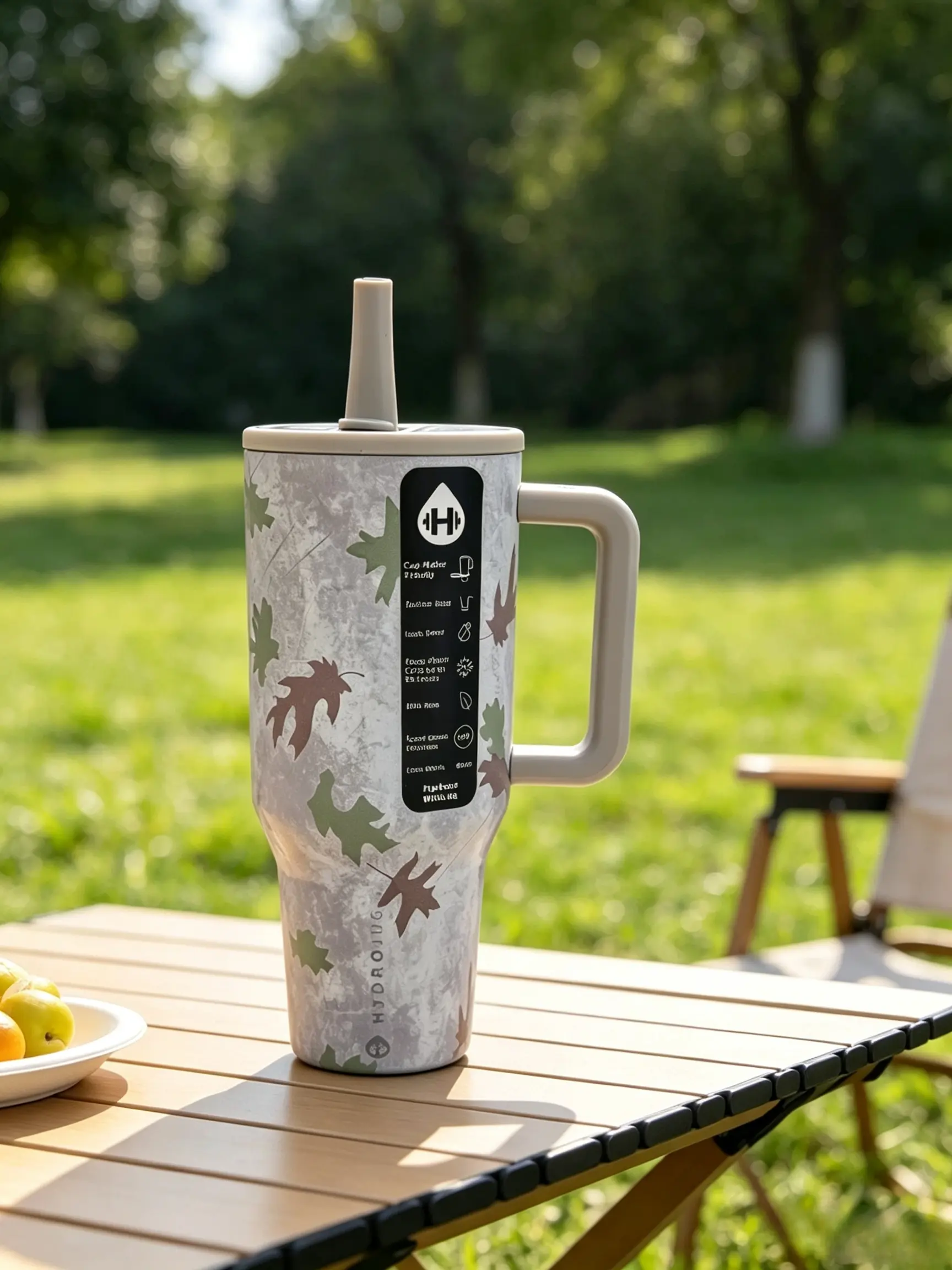 Vintage Camo Maple Leaf HydroJug 40oz Insulated Tumbler with Handle & Straw Lid, Leakproof Stainless Steel Water Jug Keeps Ice Cold 24 Hours, Cup Holder Friendly Travel Mug for Hunters Country Girls Camping Outdoor