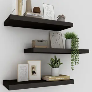 Floating Shelves for Wall Set of 3, 16" Black Wall Shelves for Home Decor, Frame Display Floating Shelf for Living Room, Bedroom, Bathroom, Kitchen