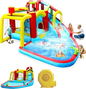 Inflatable Bounce House Water Park and Slide for Kids Ages 8-12,Blow Up Water Slides for Backyard,Outdoor Bounce House with Dual Slides,Air Blower Included,Deep Pool,177 * 137 * 94.4