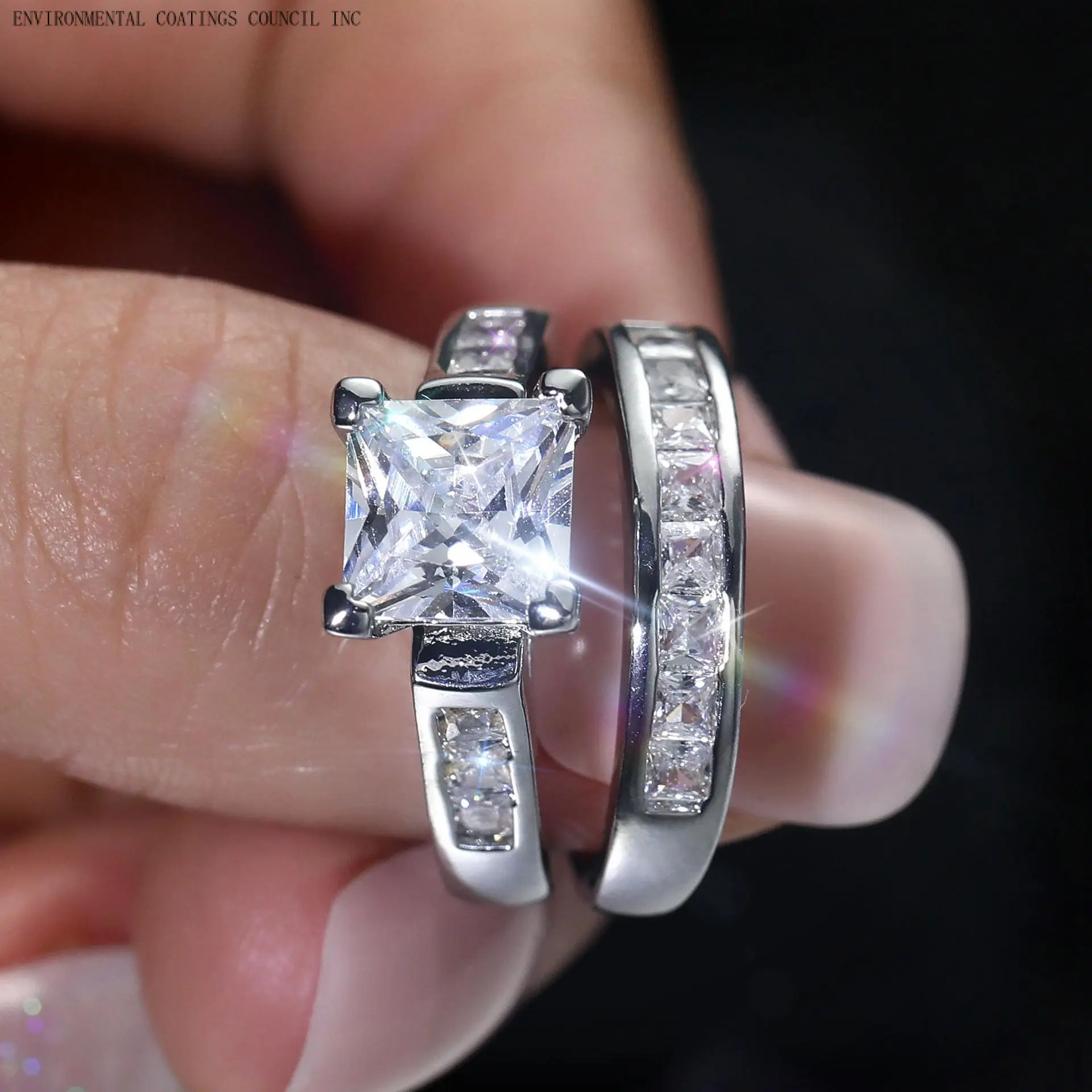 Unisex Classic Artificial Gemstone Couple Rings - Cubic Zirconia Adorned, Symbolic Bond Bridal Look Bands for Engagement, Wedding Gift, Matching Rings Set