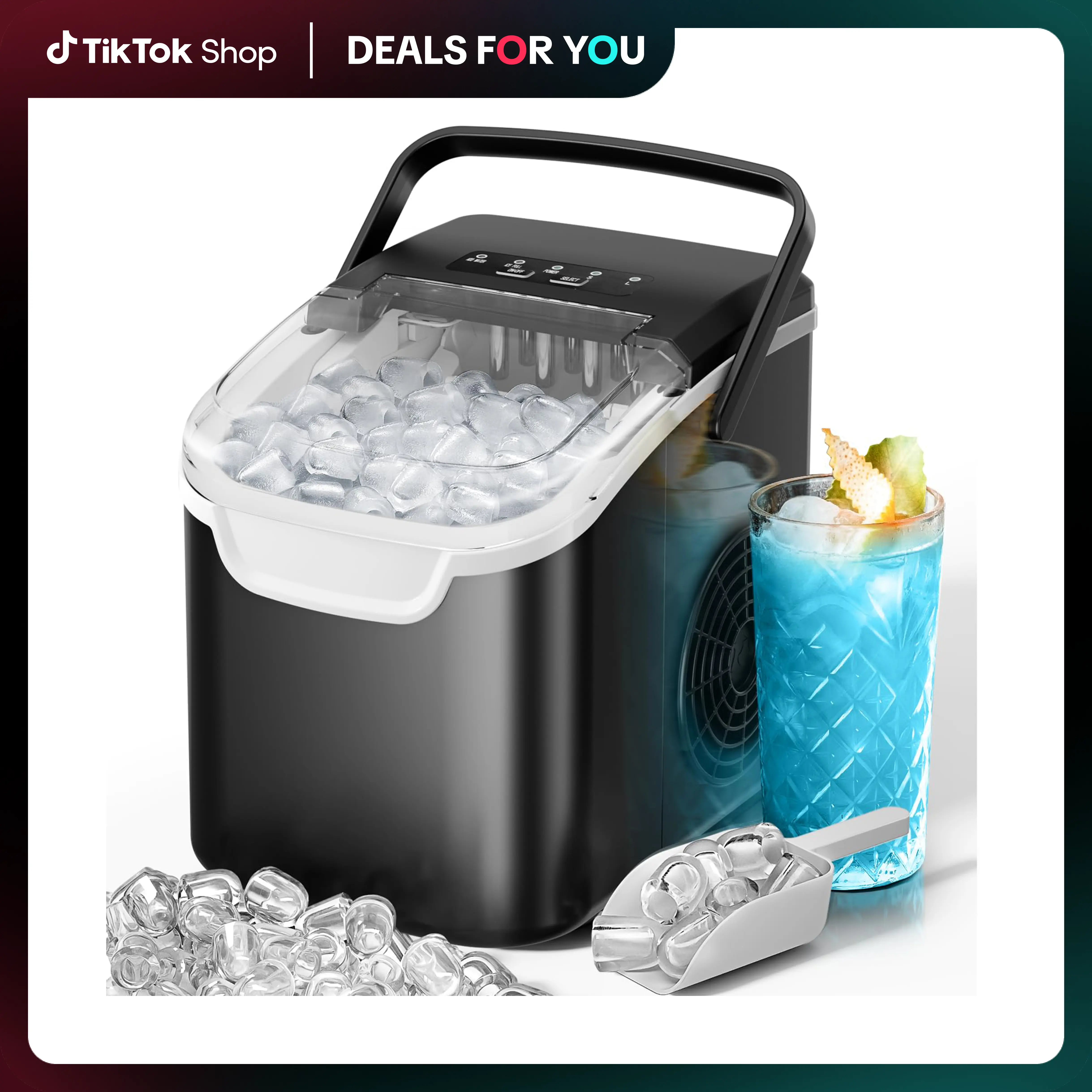 Kismile Countertop Ice Maker Machine, 8 Ice Cubes in 6 mins, 26lb/Day Ice with 2 Sizes- Portable Mini, Energy Saving & Basket/Scoop for Home/Party/Travel/Camping/Bar