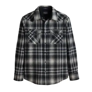 Pendleton Men's Classic Wool Plaid Casual Long-Sleeve Shirt - Grey-Tan Ombre Checked Canyon Top, Premium Wool Fabric (24')