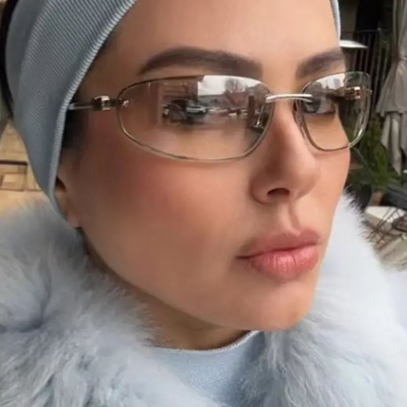 Trendy Oval Frameless Y2K Sunglasses for Women, Trendy Vintage Sunglasses, Classic Oval Sunglasses, Uv400 Protection, Stylish Metal and Acryl Frame, Perfect for All Seasons, Trendy Casual Sunglasses, Fashionable Sunglasses, Trendy Styling Sunglasses