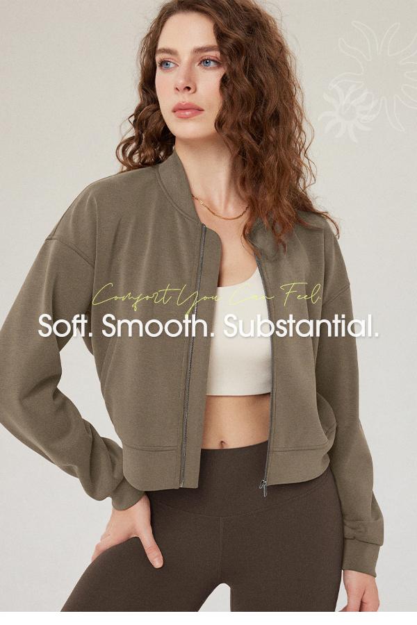 ODODOS Modal Soft Full-Zip Bomber Jacket for Women Long Sleeve Casual Fall Outfit Crop Top with Pockets