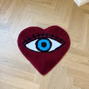 Red Heart Tufting Rug Blue Eye Doormat Irregular Thickened Antislip Carpet Tufting Fluffy Carpets Living Room Bedside Floor Mat