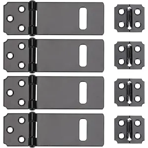 3Inch Lock Hasp Latch, 4 Pack Black Hasp Latch Padlock Hasp Door Slide Latch Safety Packlock Clasp Gate Locks for Wooden Fence, Pet Cage, Cabinet, Window, Garden, Yard