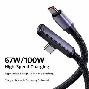 100W/67W Right Angle Fast Charging USB C to USB C Cable for iPhone 17 Pro Max Samsung S25 iPad USBC-USBC Braided Durable Comfortable 90 Degree Angle for Gaming and Browsing