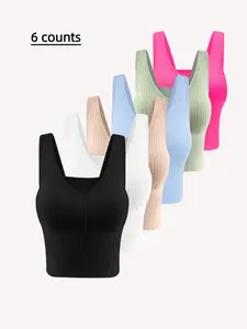 Women's Solid Ribbed Backless Bra, Casual Comfortable Breathable Removable Chest Pad Lingerie Top for Daily Wear, Ladies Underwear for All Seasons, Backless Sports Bra