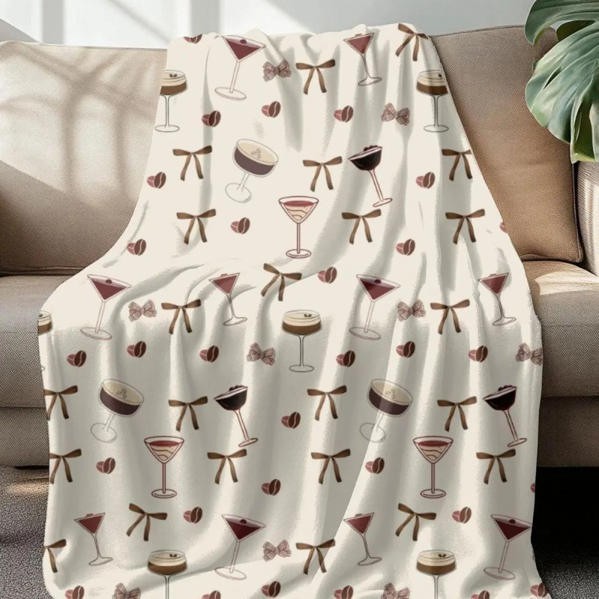 Martini Printed Flannel, 280GSM Cozy Soft Warm Flannel Blanket, Fading-Resistant Textile, Multi-Size, Ideal for Themed Decor & Gifting, Flannel Blankets