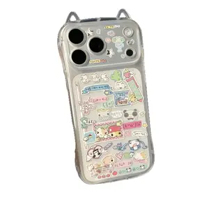 Cute Cat Ear Clear Phone Case with Kawaii Stickers, Shockproof Transparent Protective Cover, Y2K Coquette Aesthetic Case for iPhone 17/16/15/14/13/12/11 Pro Max