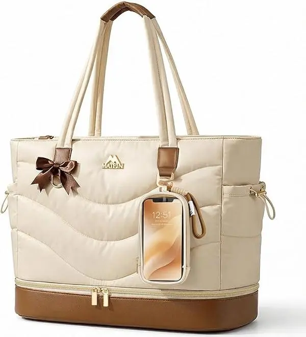 MATEIN Women's Quilted Work Tote Bag, Lightweight Puffy Laptop Bag for Business Commuting with Insulated Lunch Compartment, Fits 15.6 Inch, RFID Pocket, Lightweight Work Tote