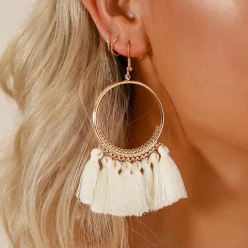 Boho Big Round Drop Dangle Earrings - Women's Stainless Steel Alloy Jewelry