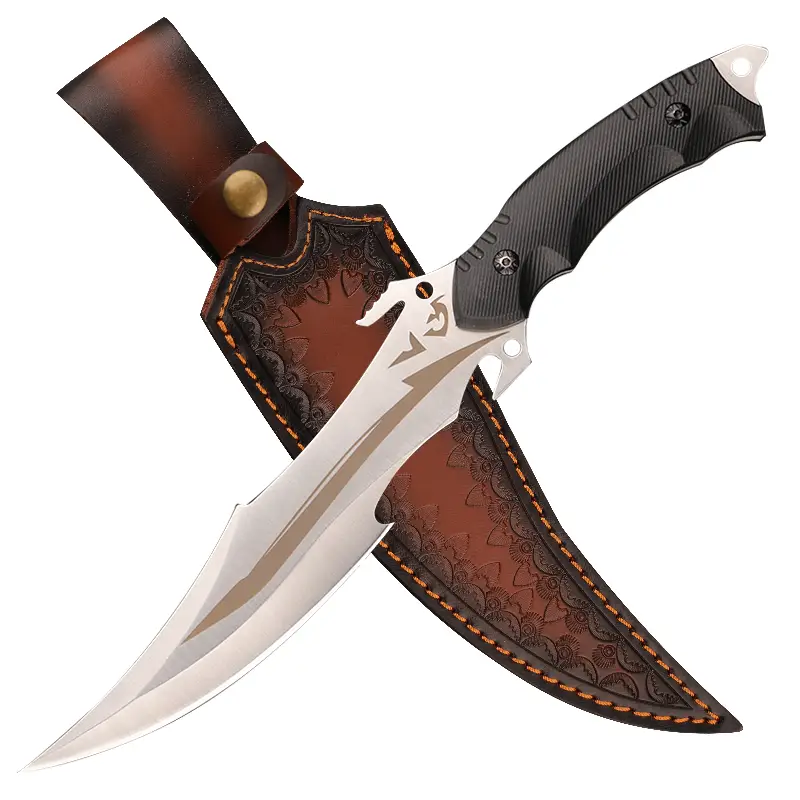 Home sharp kitchen knife for cutting meat and vegetables, with leather sheath; barbecue cutting tool