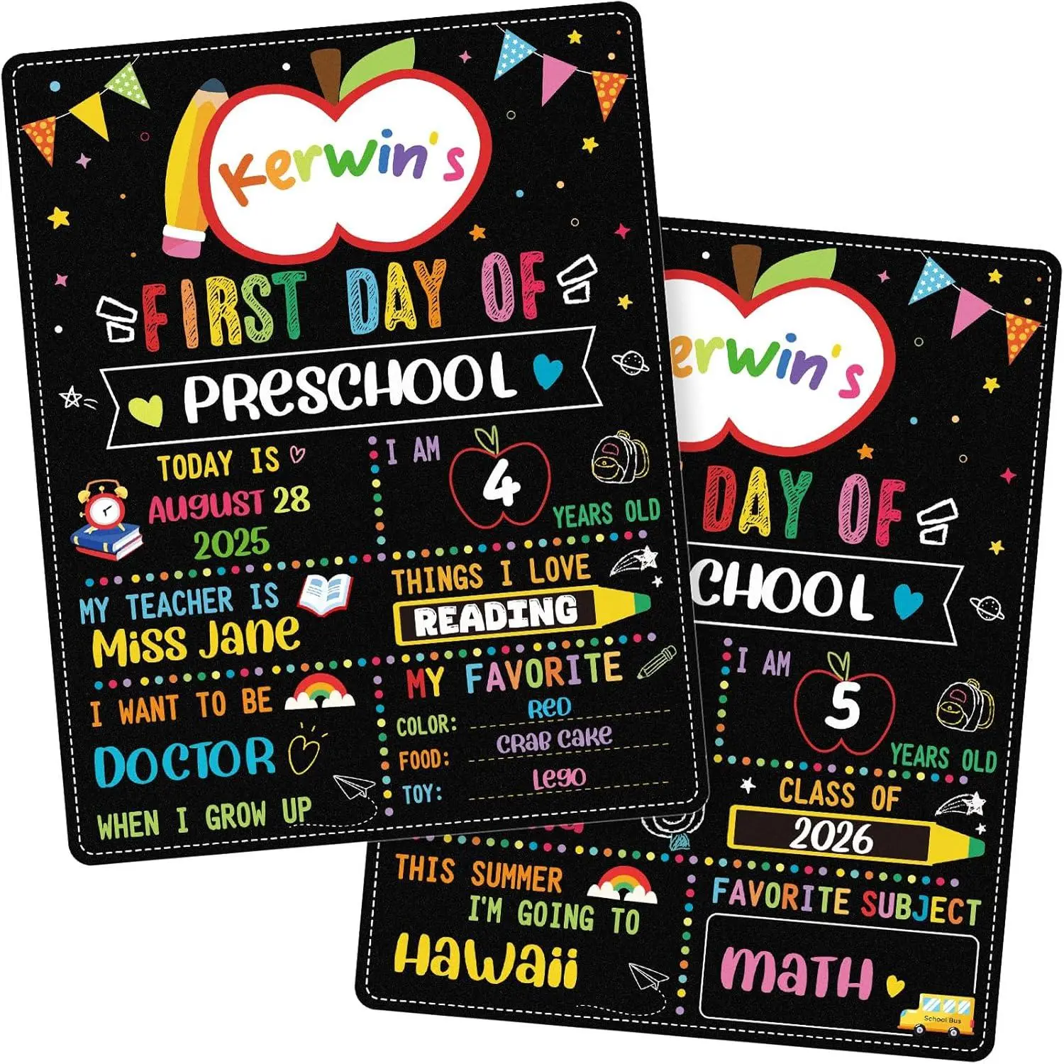 First Day of School Sign Board - 11"x14" Double Sided First & Last Day of    Chalkboard  and Erasable Sign Photo Prop  for  Boys Girls  to School