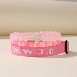 WWJD Beaded Bracelet with Cross Charm, Exquisite Religious Costume Jewelry Gift for Birthday