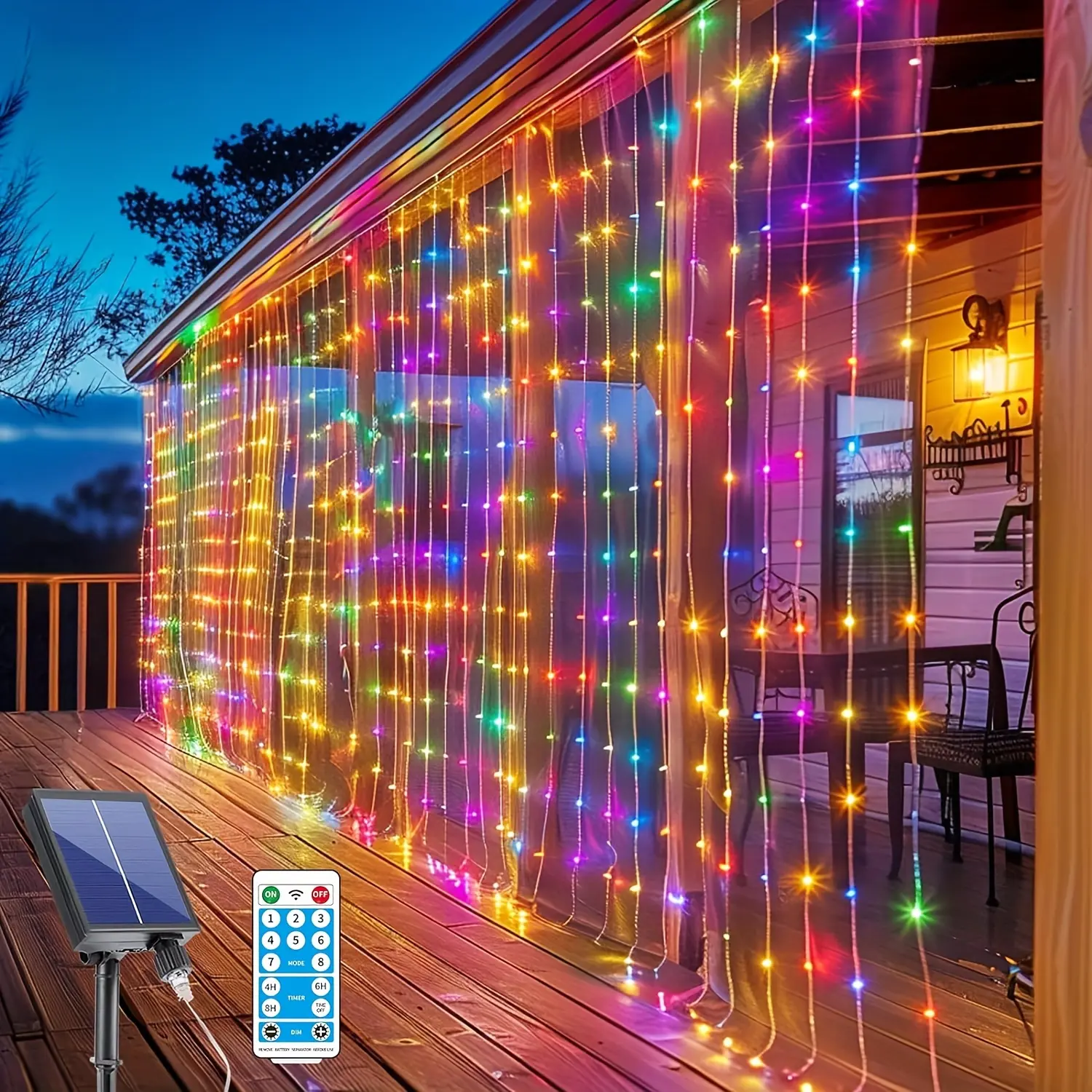 Upgraded Solar Curtain Light 600 LED Waterfall Light with Waterproof 8 Modes Remote USB Rechargeable Dimmable Timer Flashing Fairy Lighting Chain for Outdoor Christmas Gazebo Party Wedding Window